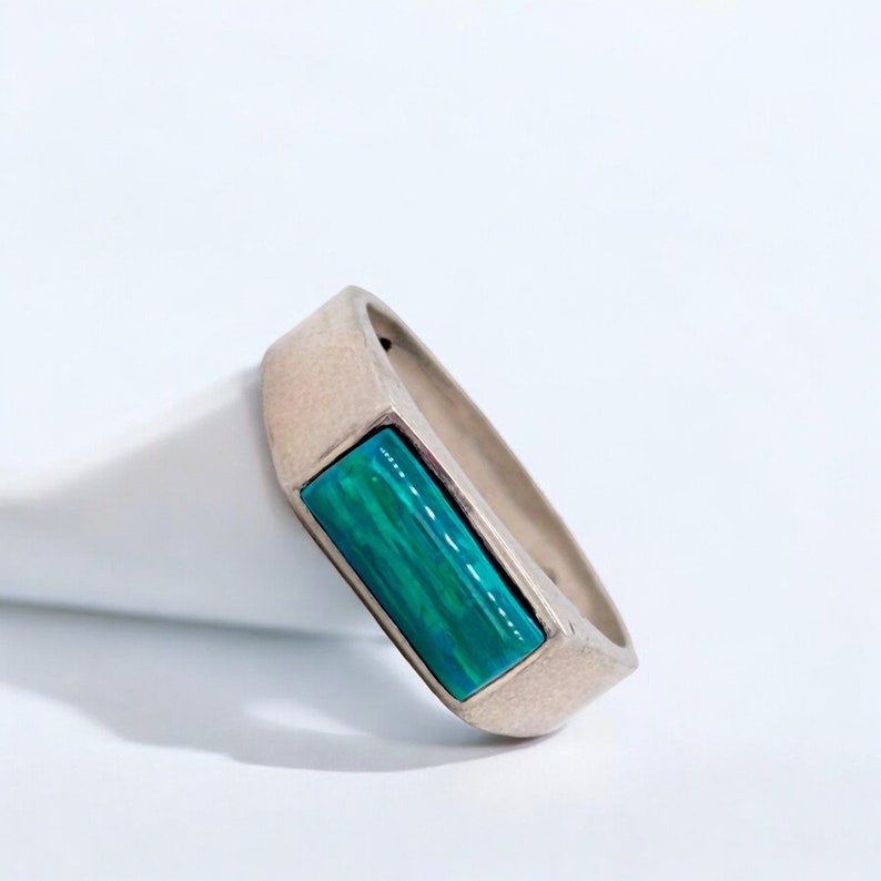 Old Pass Junction | Sterling Silver Stacker Style Band with Created Opal by Robert Drozd | Artisan Jewelry - Size 7