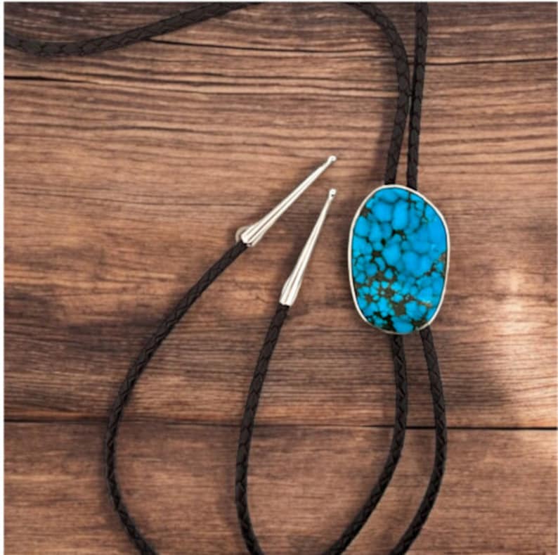 Raptor Ridge | Handmade Bolo Tie with Spiderweb Matrixed Bright Blue Turquoise