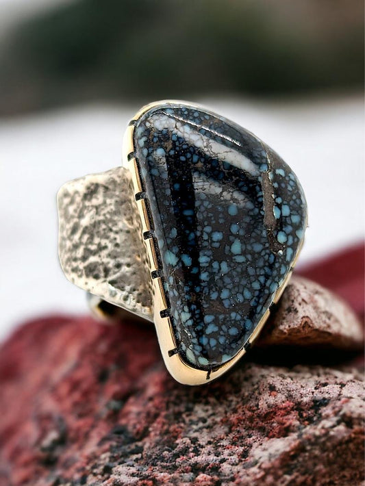 Blue Mesa | One of a Kind Poseidon Variscite Ring, Heirloom Ring, Nugget Ring, Cowboy Ring, Western Ring, Large Stone Ring- Size 8.5