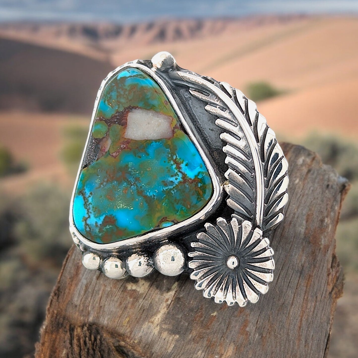 Broken Gulley | Hand Fabricated Sterling Silver Ring with Blue and Green Kingman Turquoise  - Size 10