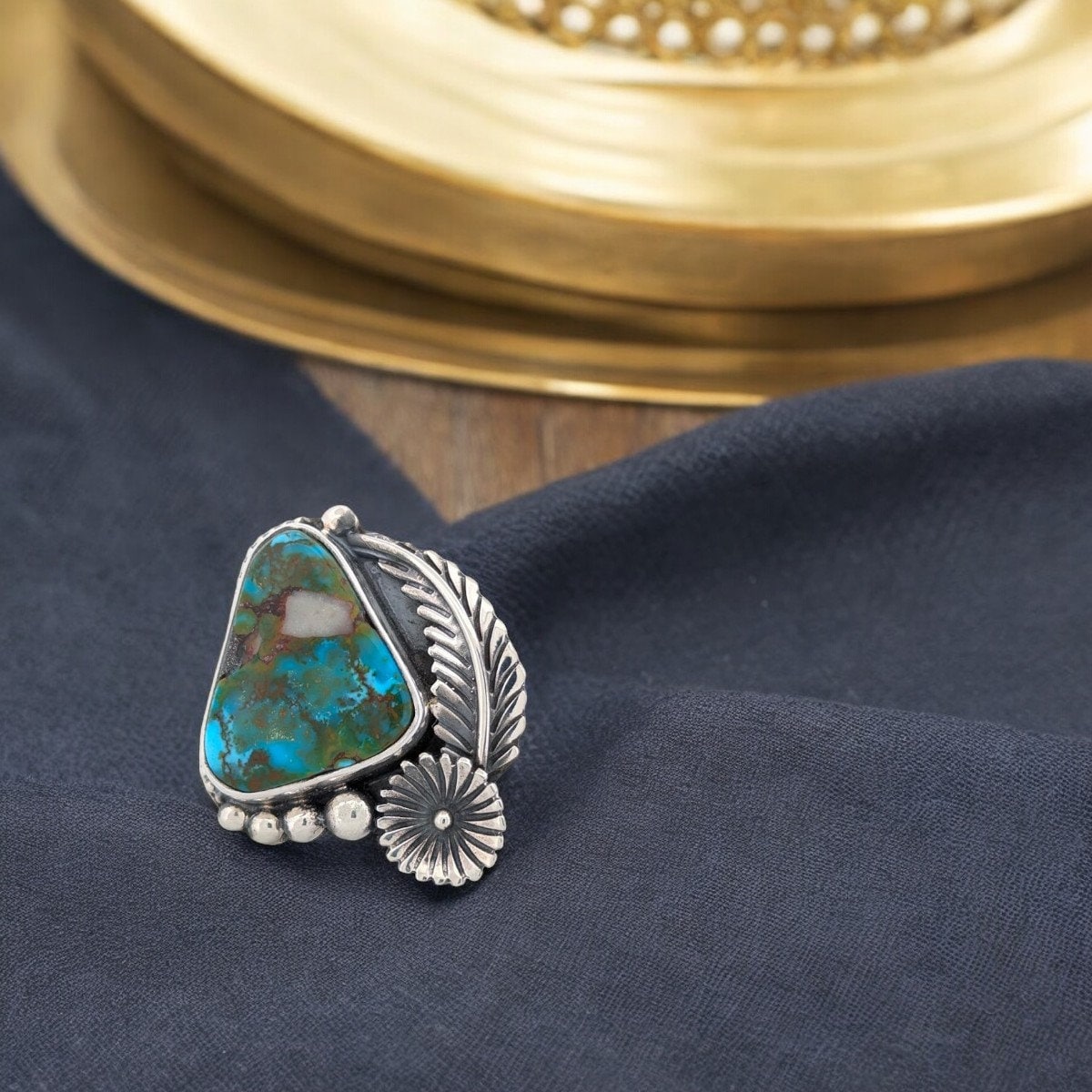 Broken Gulley | Hand Fabricated Sterling Silver Ring with Blue and Green Kingman Turquoise  - Size 10