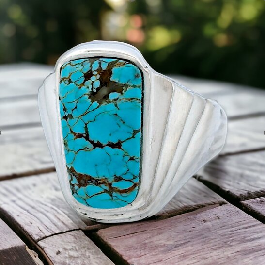 Ghost Valley | Sterling Silver and Number 8 Turquoise Handmade Ring - Size 8.5