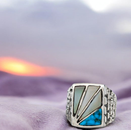Lone Tree Ring | Sterling Silver, Mother of Pearl, & Turquoise - Size 8
