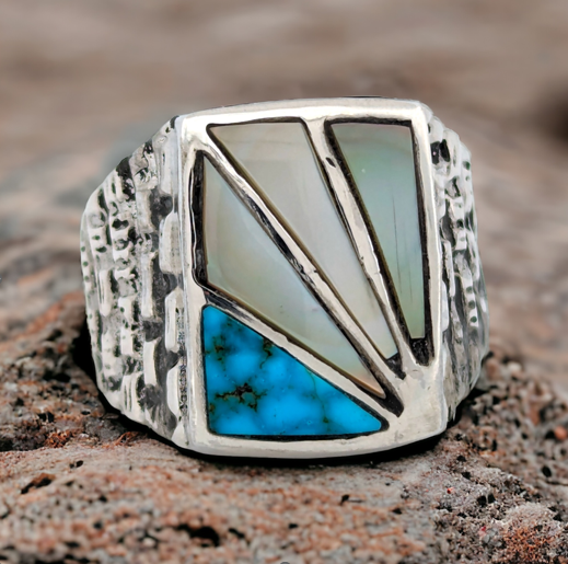 Lone Tree Ring | Sterling Silver, Mother of Pearl, & Turquoise - Size 8