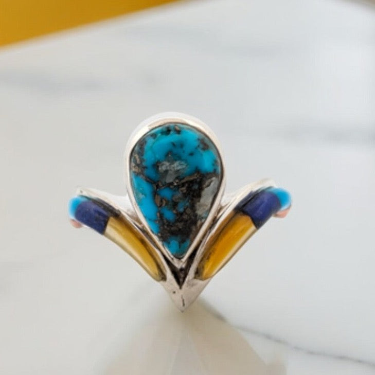 Maverick's Hollow | Multi-Stone Southwestern Turquoise Handmade Ring - Size 5.5