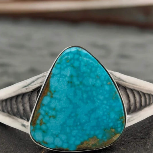 Chloride | Striking Kingman Turquoise Sterling Cuttlefish Bone Cuff