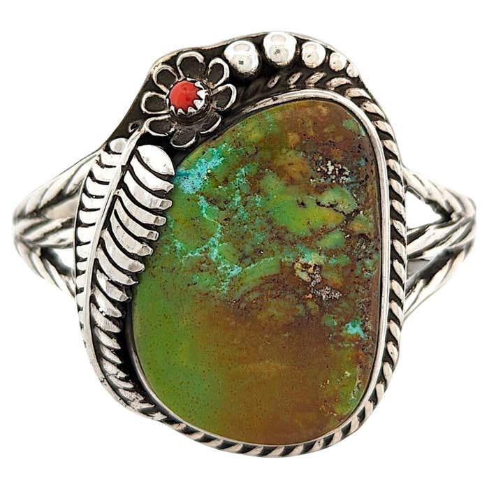 Runaway Mesa | Sterling Silver Turquoise and Coral Cuff Bracelet