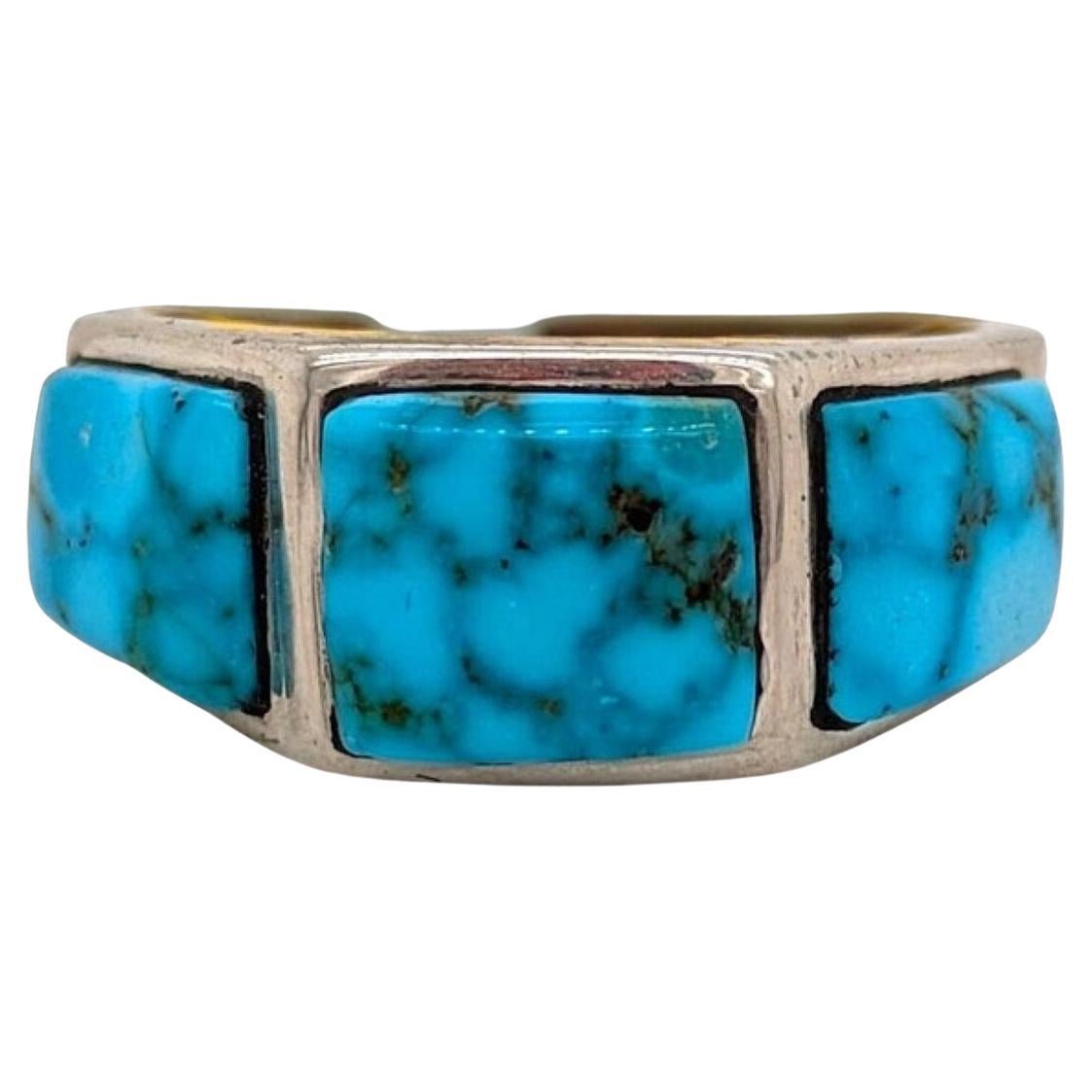 RedVale Sterling | Silver Three Stone Ring with Blue Kingman Turquoise by Rob Sherman - Size 7