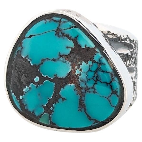 Whiskey Basin | Tufa Cast Sterling Silver Ring with Blue Kingman Turquoise  - Size 6.5