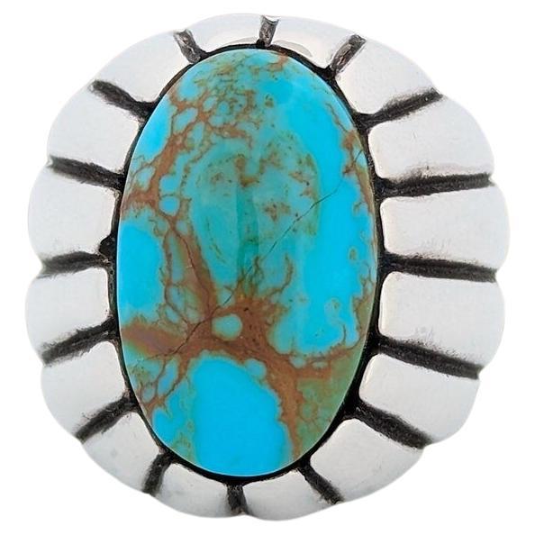 Liberty Point | Hand Carved Sterling Silver Ring with Blue Kingman Turquoise  - Size 8