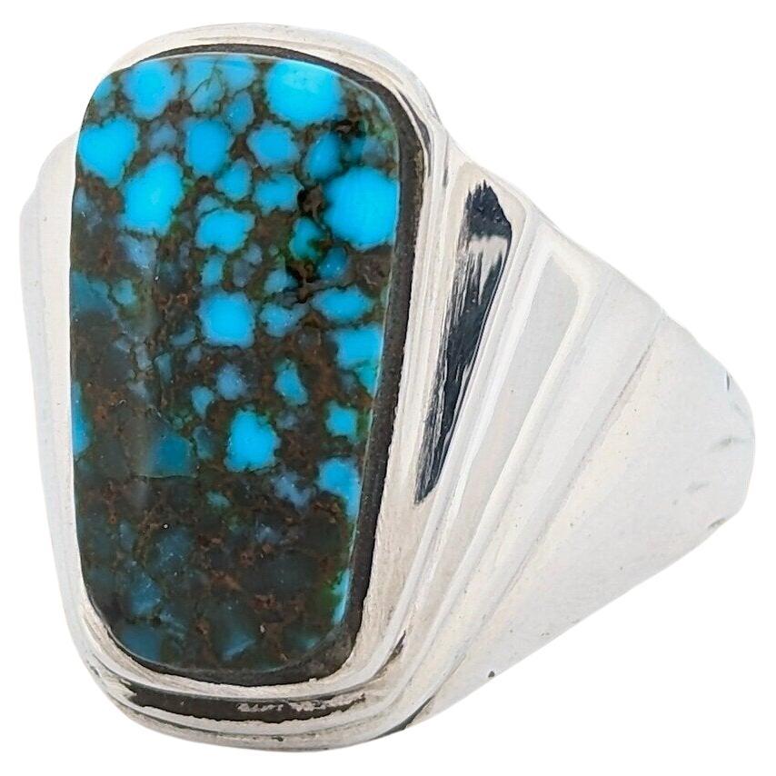 Frosted Trail | Sterling Silver and Kingman Turquoise Handmade Ring - Size 8