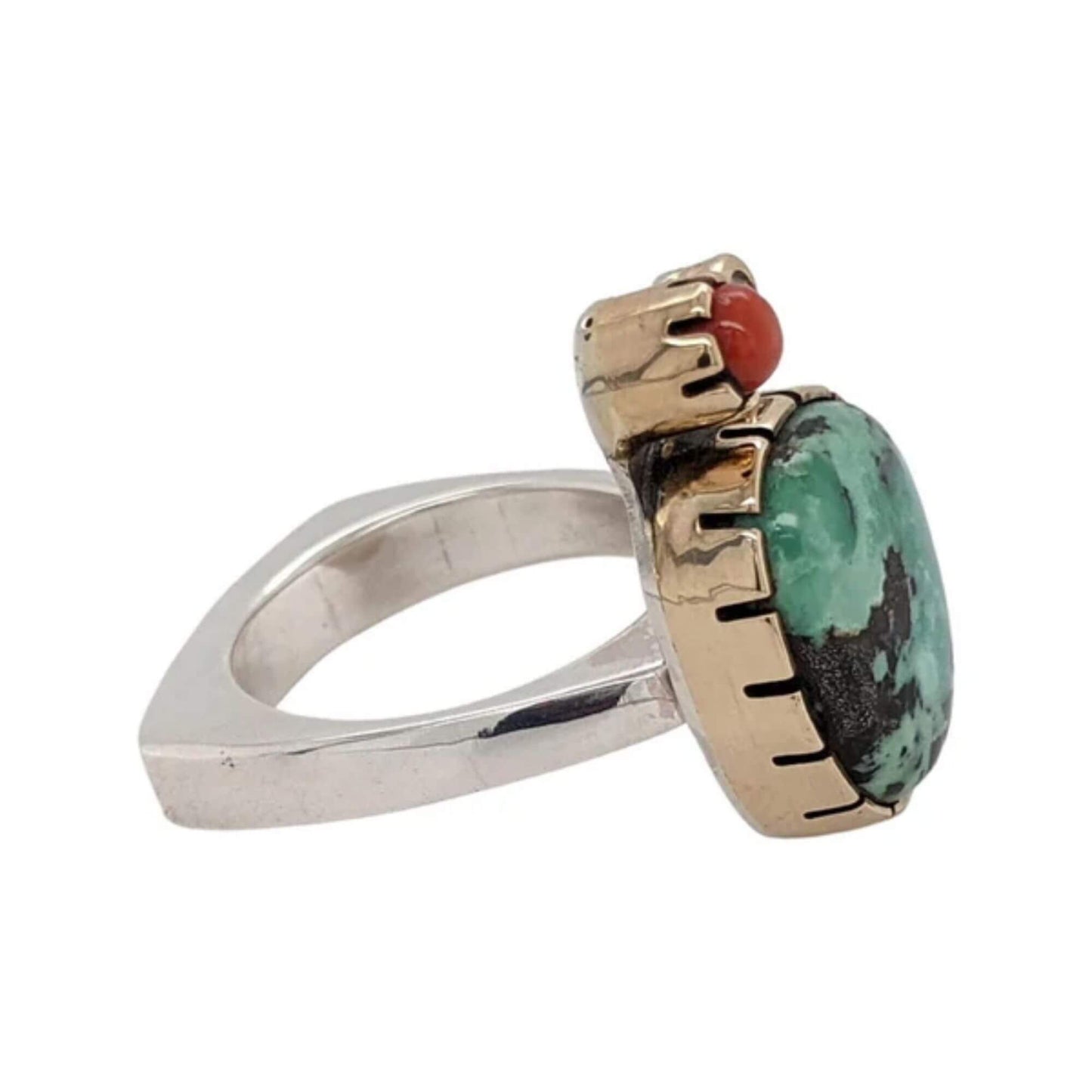 The Desert Rose | One of a Kind 14k Yellow Gold and Sterling Silver Diamond and Poseidon Variscite Ring - Size 7