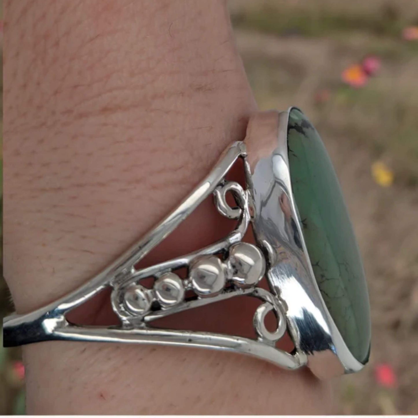 Canyon Wash | Sterling Silver Cuff Bracelet with Captivating Green Turquoise Gemstone