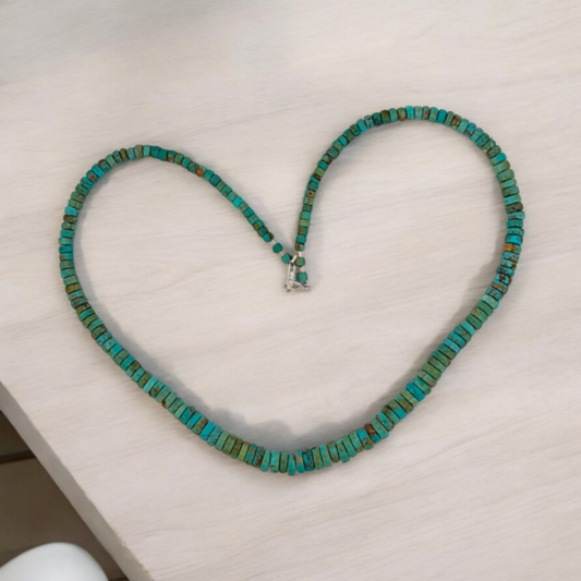 Prescott Peace | Hand-Strung Kingman Turquoise Necklace with Graduated Disc Beads - 24" Boho Southwestern Jewelry